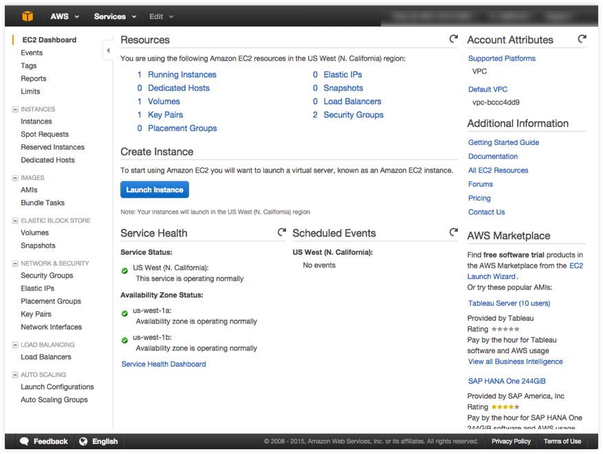 EC2 dashboard