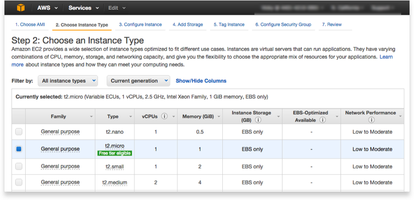 Choose a general purpose instance type