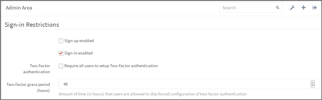 Two factor authentication admin settings