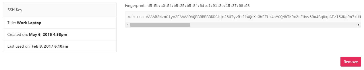 SSH key single page