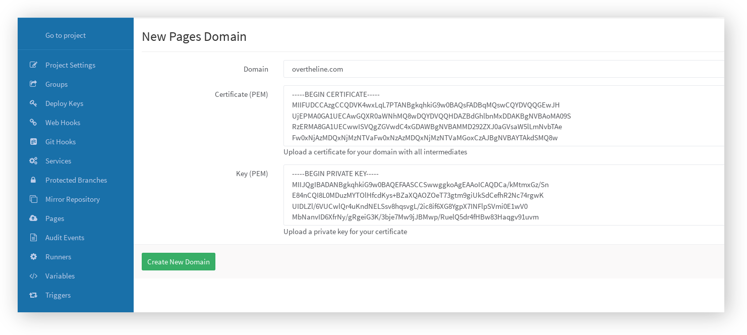 Pages upload cert