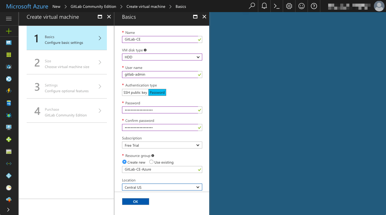 Azure - Create Virtual Machine - Basics Completed