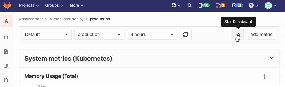 Monitoring Dashboard favorite state toggle