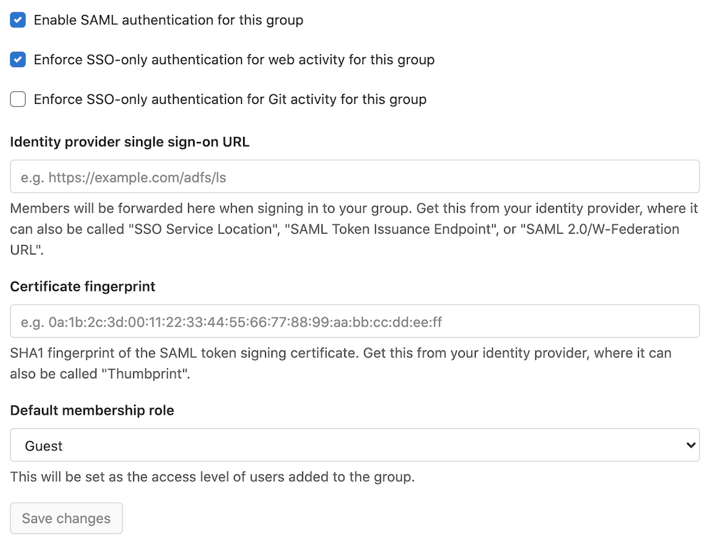 Group SAML Settings for GitLab.com