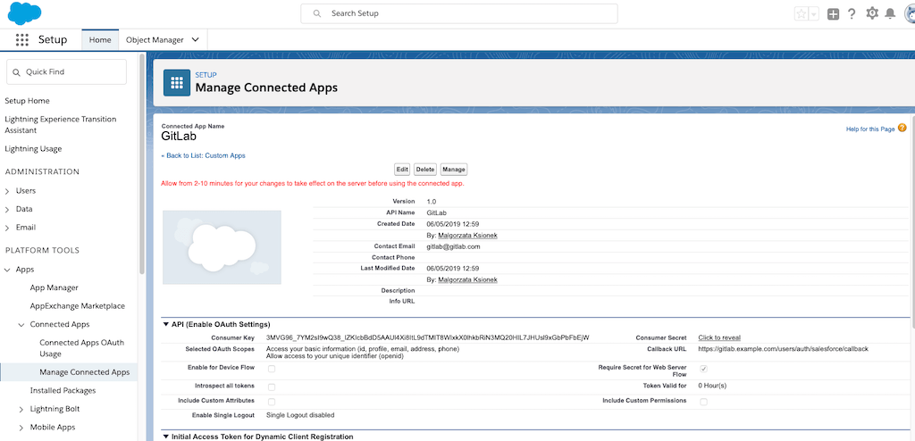 Salesforce App Secret Details