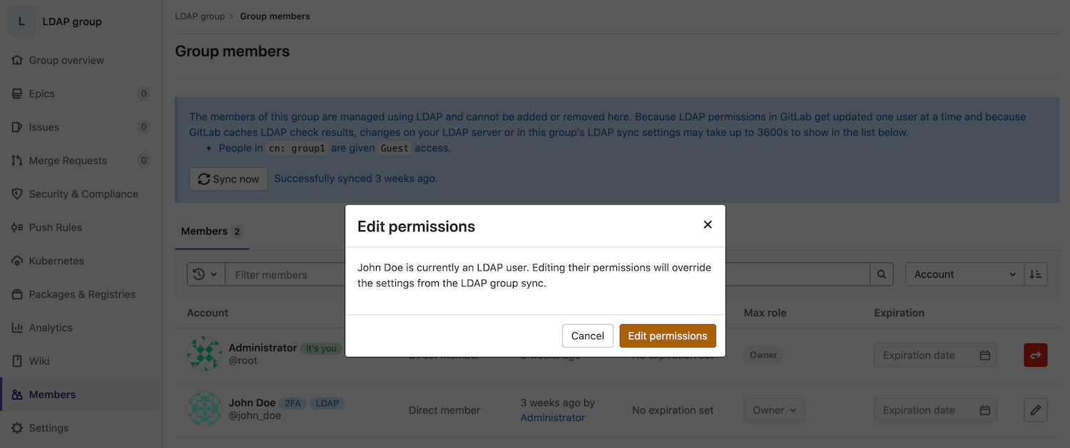 Setting manual permissions