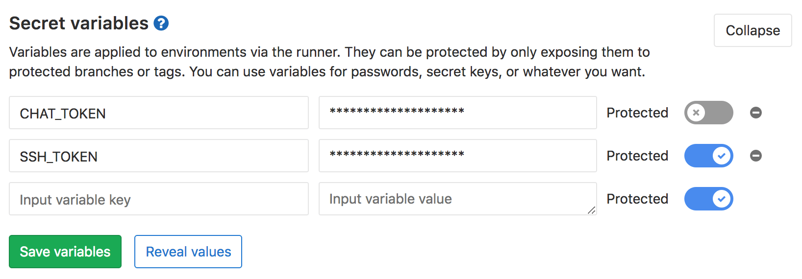 Secret variables