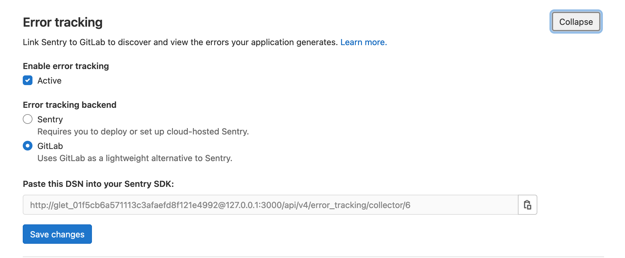 Error Tracking Settings DSN