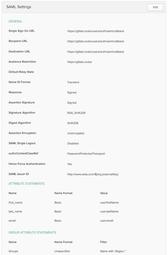 Okta admin panel view