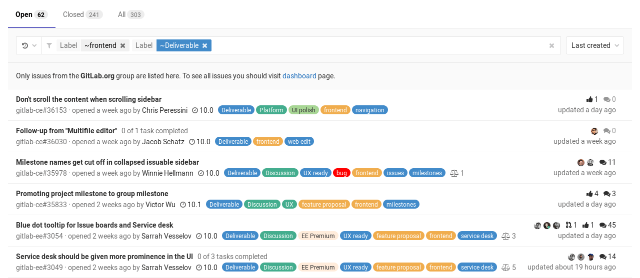 filter issues in a group