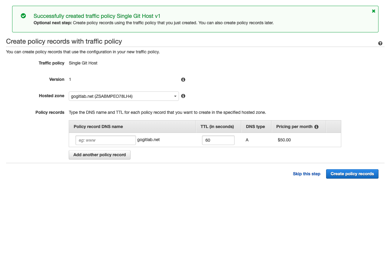 Create policy records with traffic policy