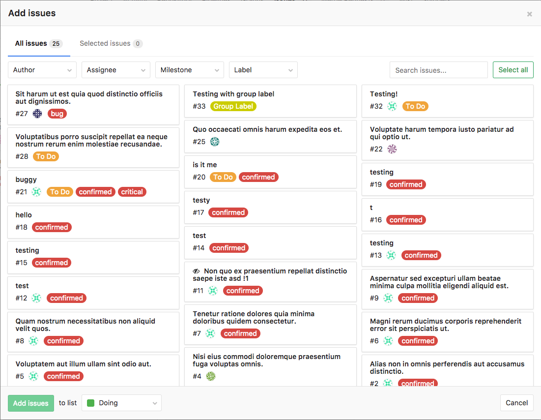 Bulk adding issues to lists