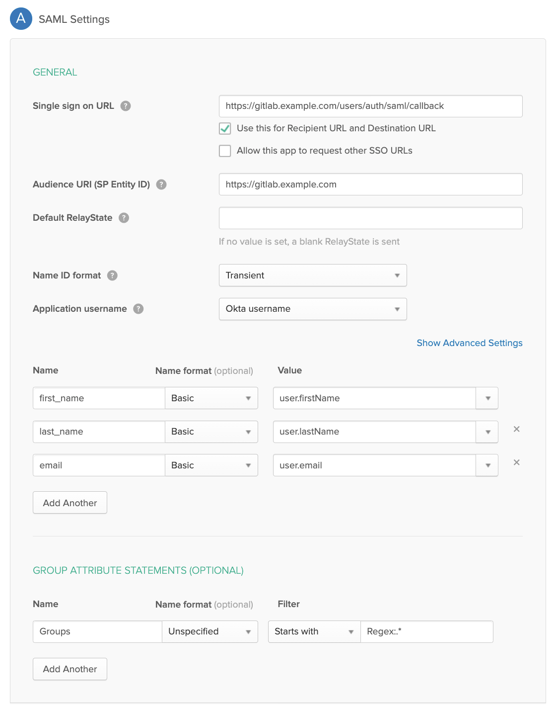 Okta admin panel view