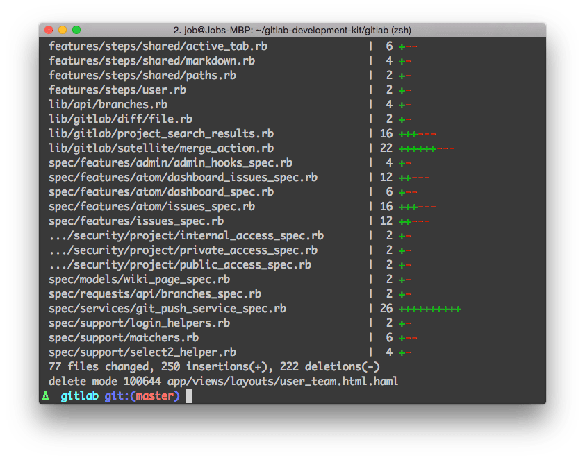 Shell output showing git pull output