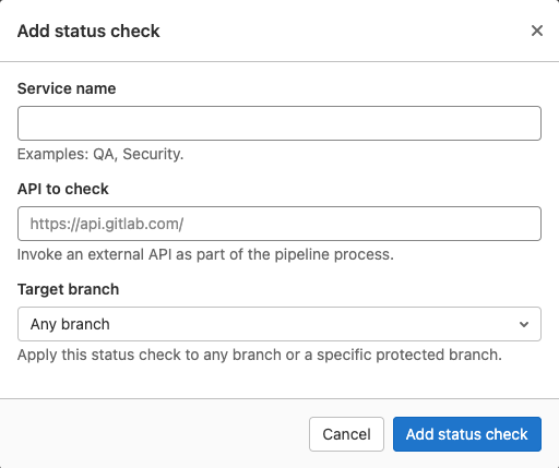 Status checks create form