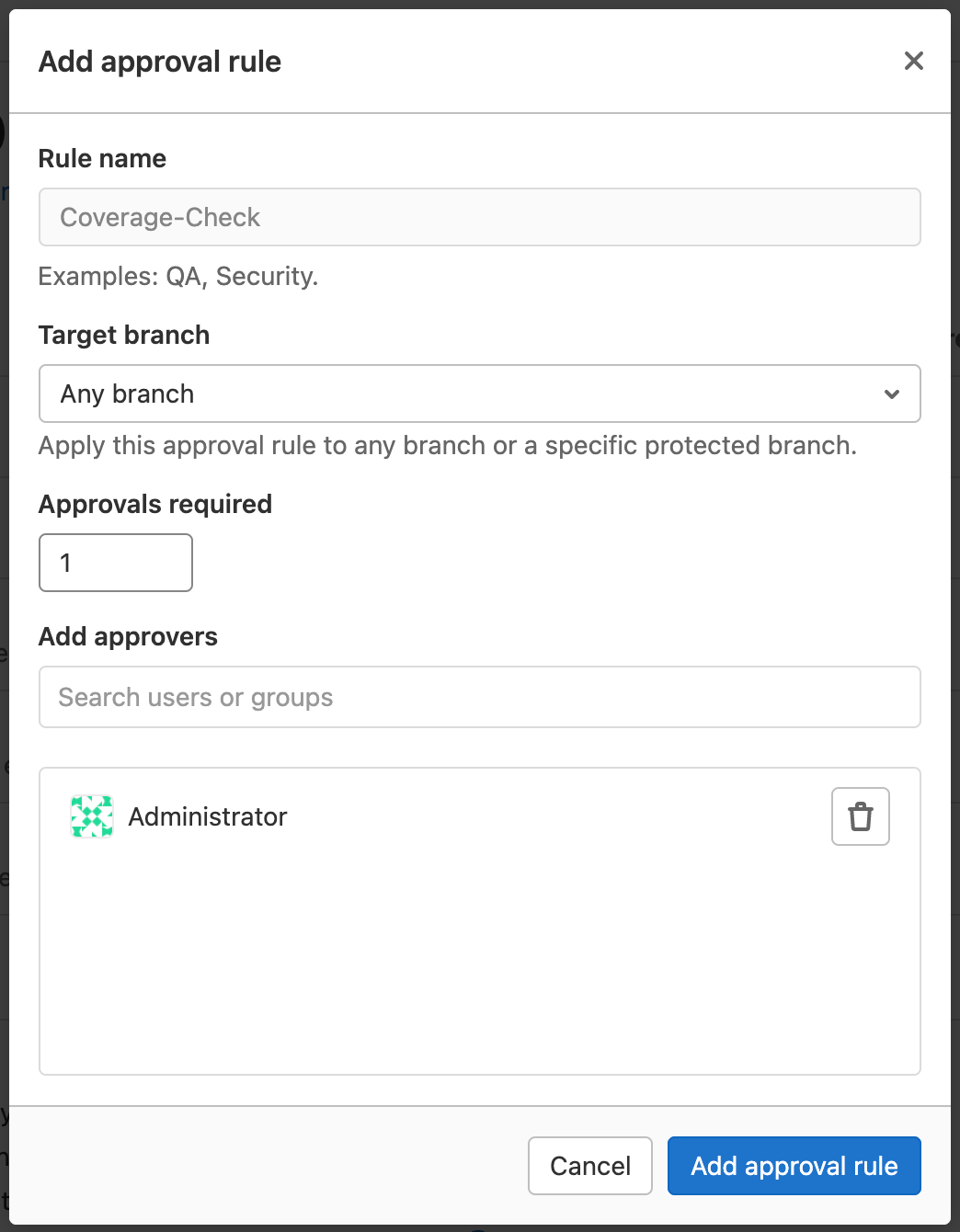 Coverage-Check approval rule