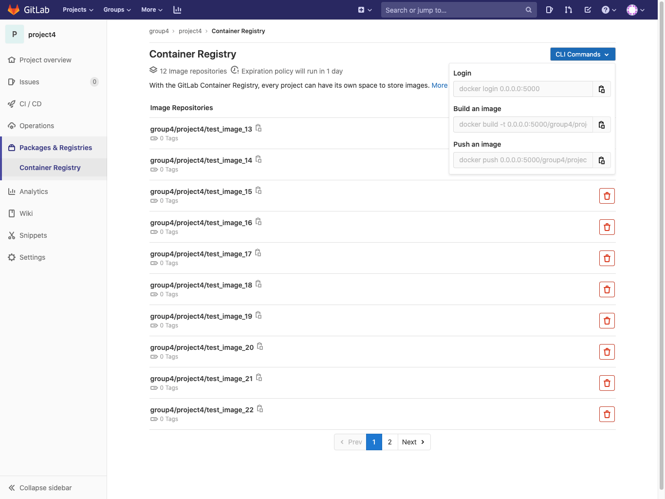 Container Registry project repositories