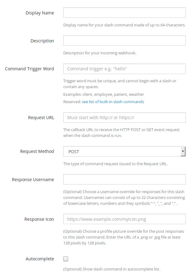 Mattermost add command configuration