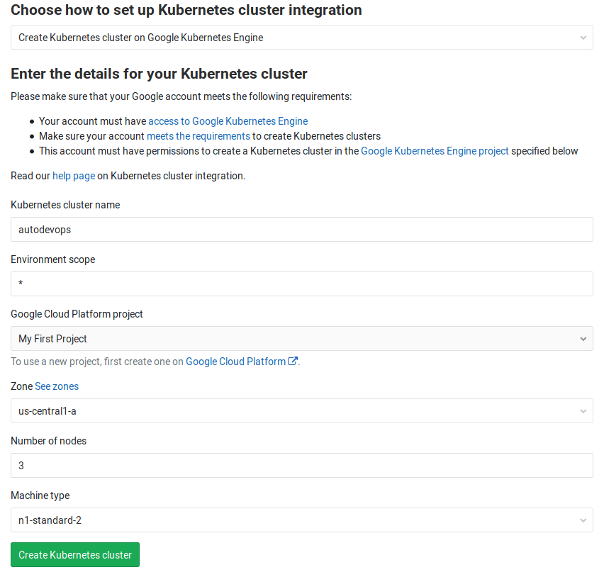 GitLab GKE cluster details