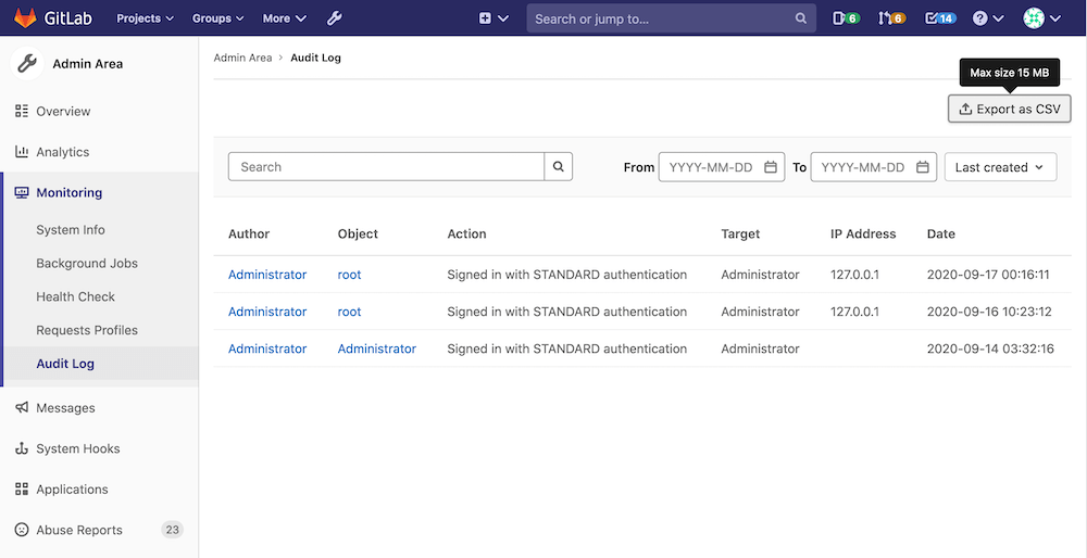 Export Audit Log