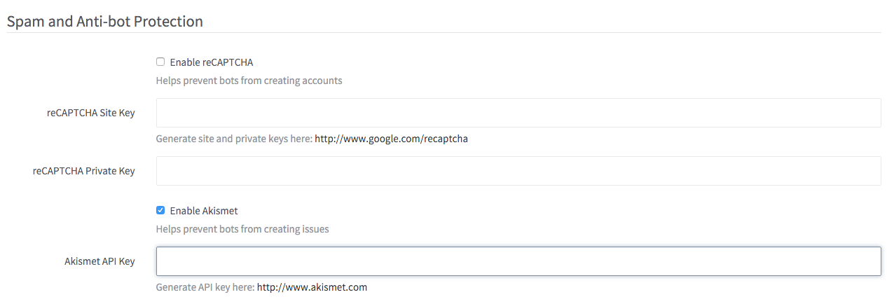Screenshot of Akismet settings