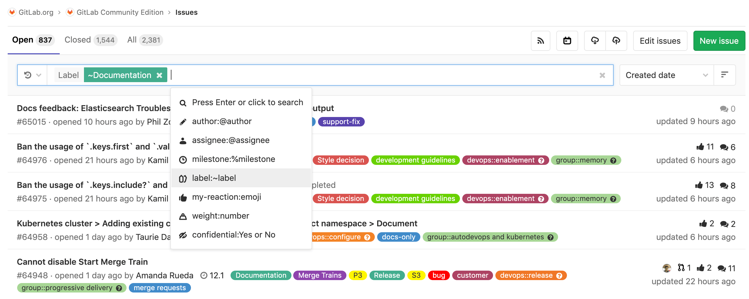 Labels group issues