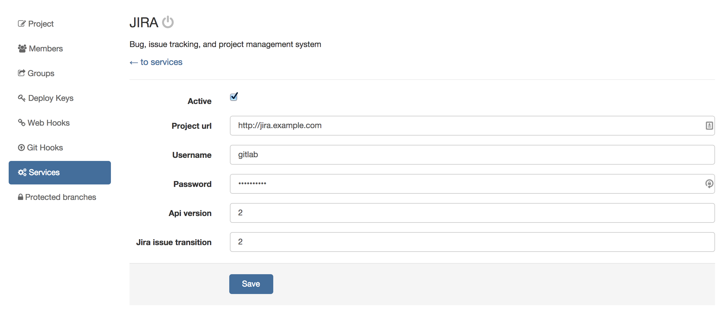 JIRA services page