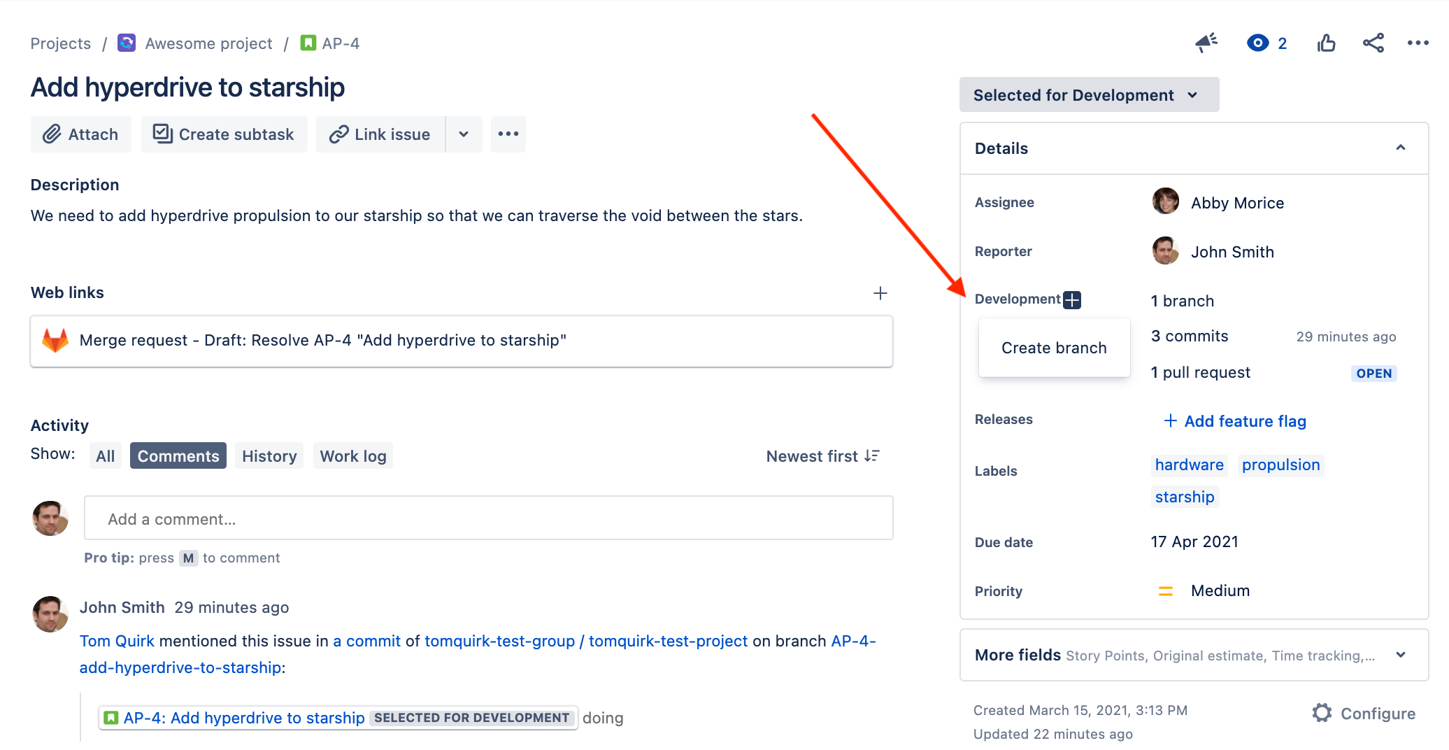 Branch, Commit and Pull Requests links on Jira issue