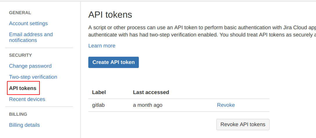 JIRA API token