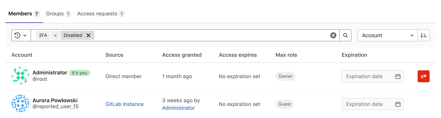 Group members filter 2FA disabled