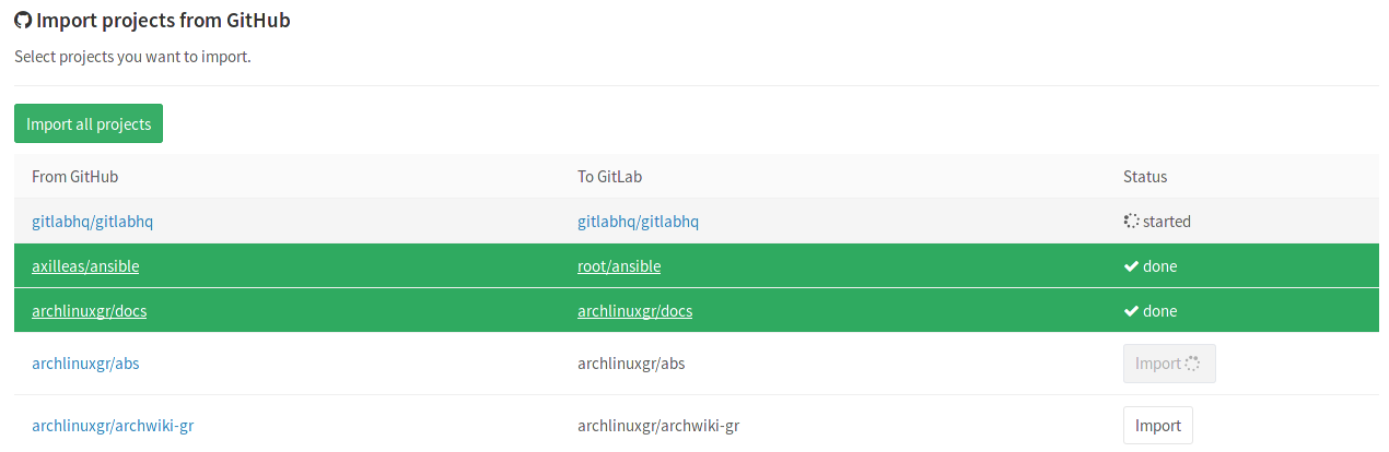 GitHub importer page