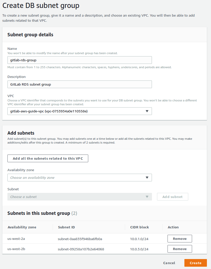 RDS Subnet Group