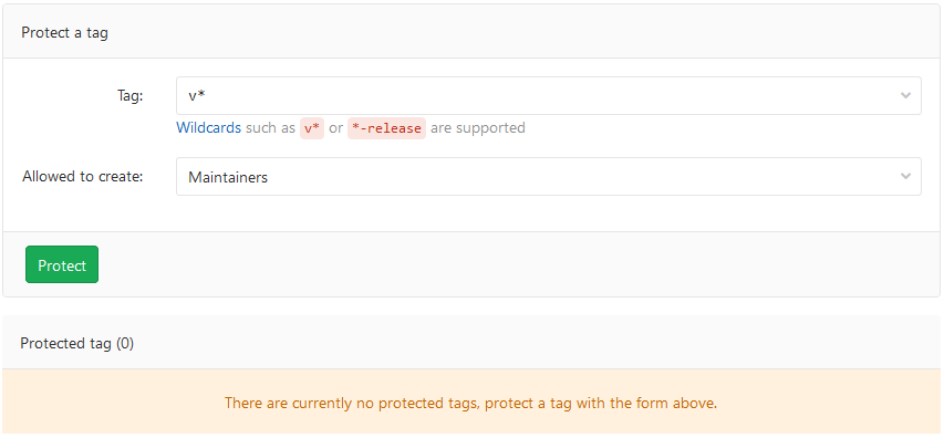 Protected tags page