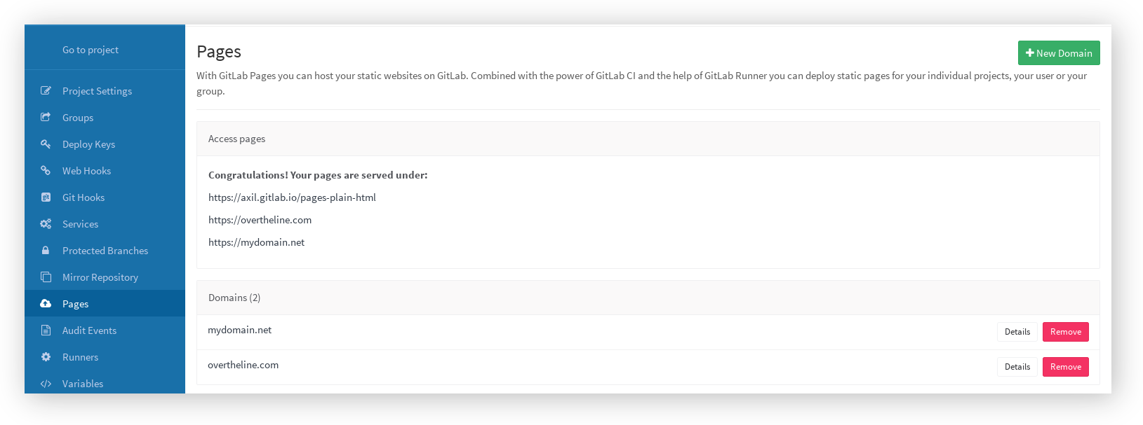 Pages multiple domains