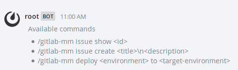 Mattermost bot available commands