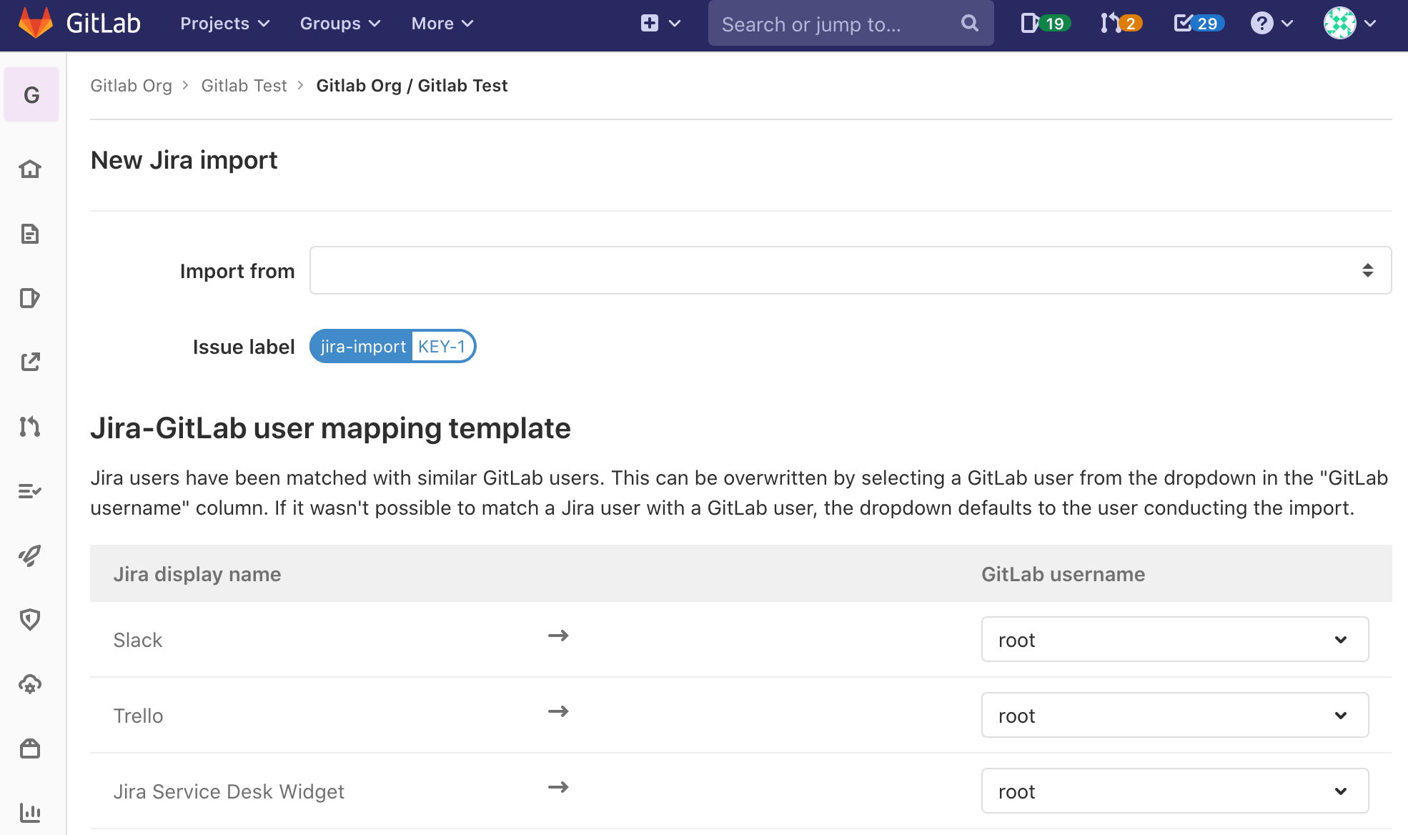 Import issues from Jira form