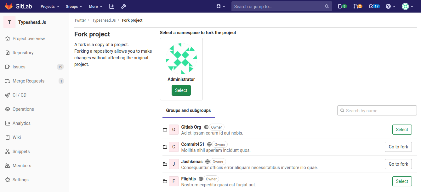 Choose namespace