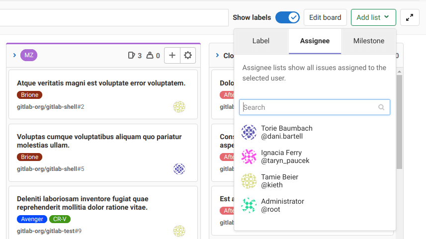 Assignee lists