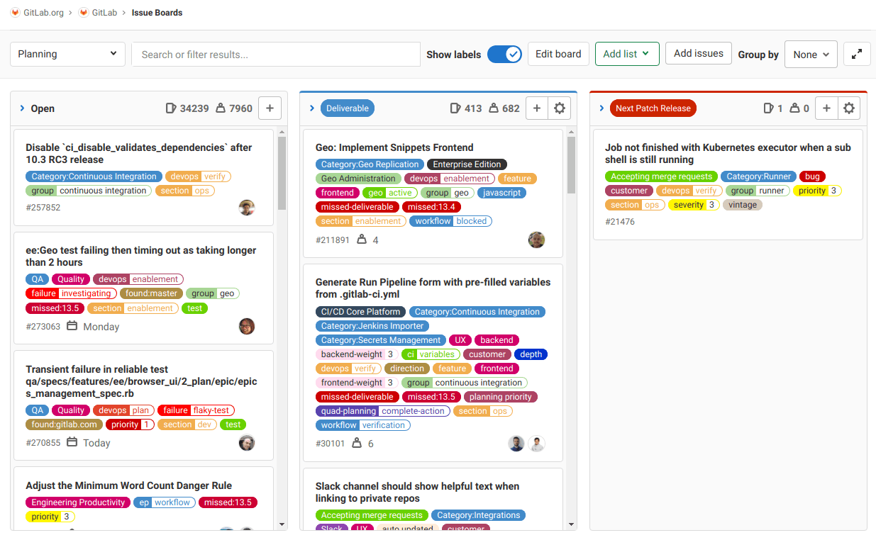 GitLab issue board - Core