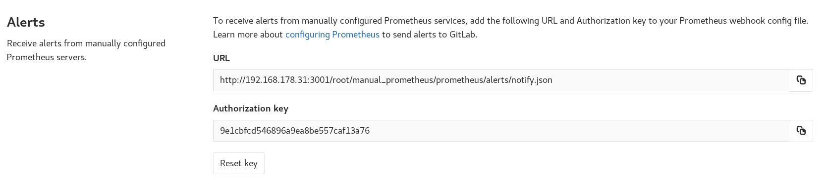 Prometheus integration configuration of Alerts