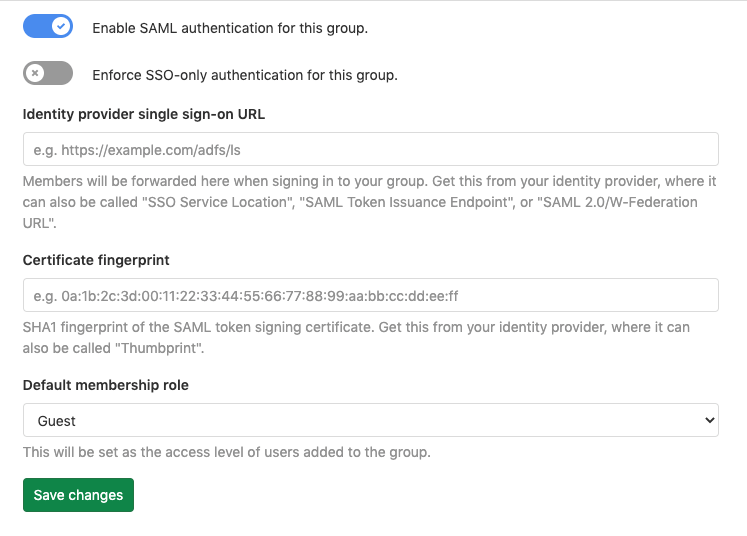 Group SAML Settings for GitLab.com