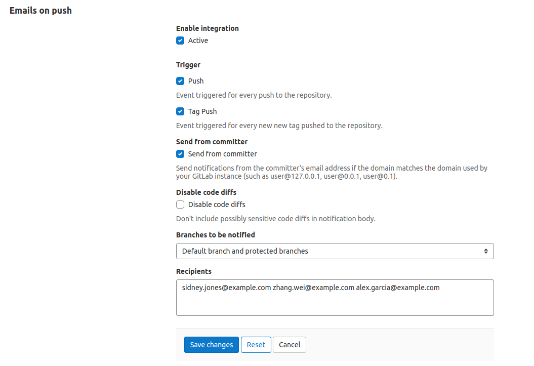 Email on push service settings