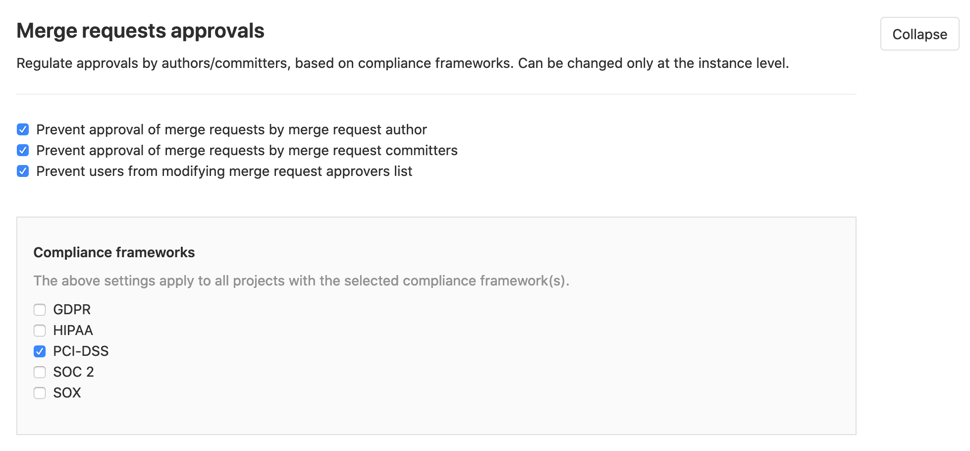 Scope MR approval settings to compliance frameworks
