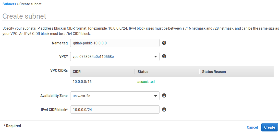 Create subnet