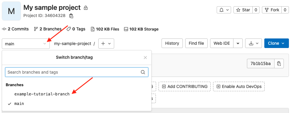 Branches dropdown list