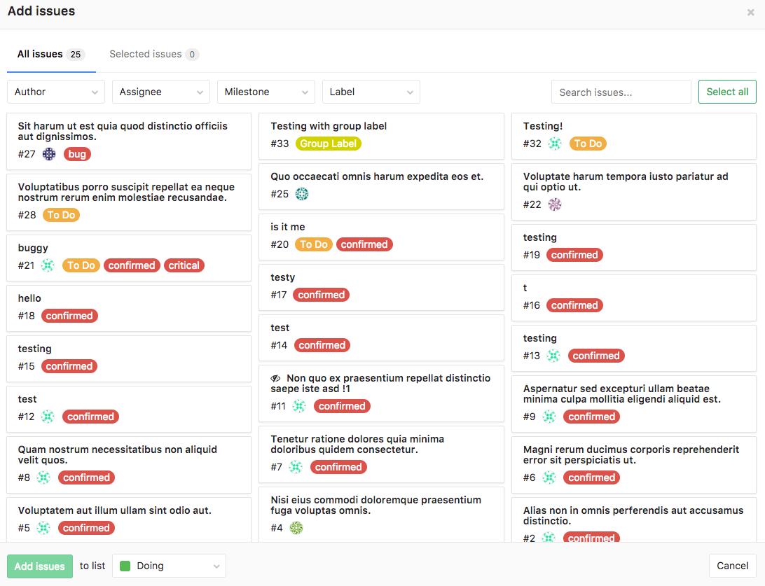 Bulk adding issues to lists