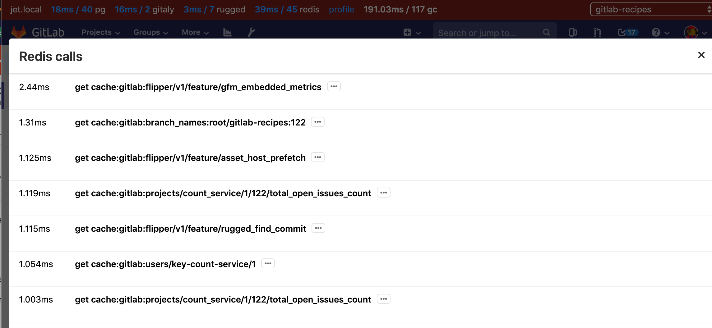 Redis profiling using the Performance Bar