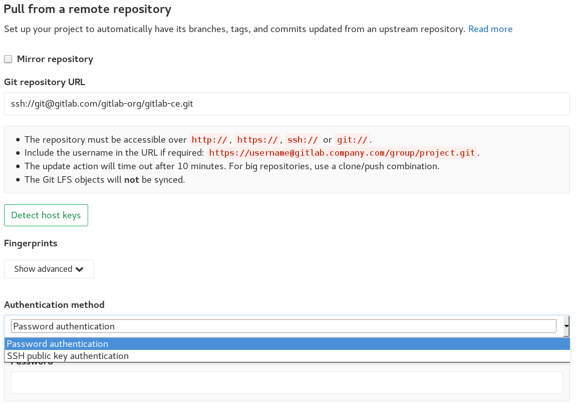 Pull settings for SSH