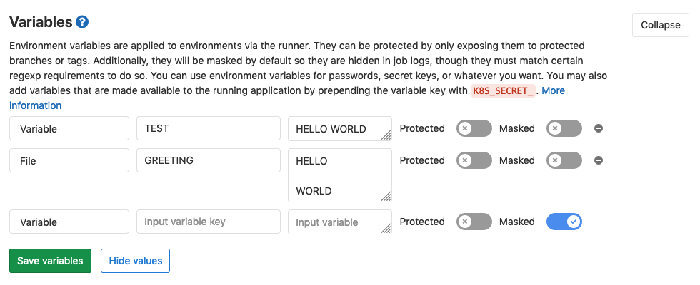 CI/CD settings - new variable