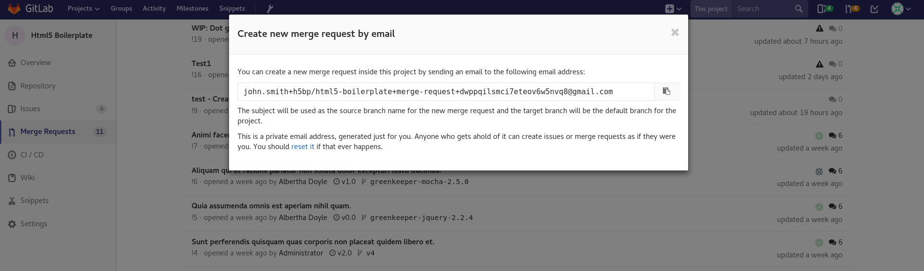 Create new merge requests by email